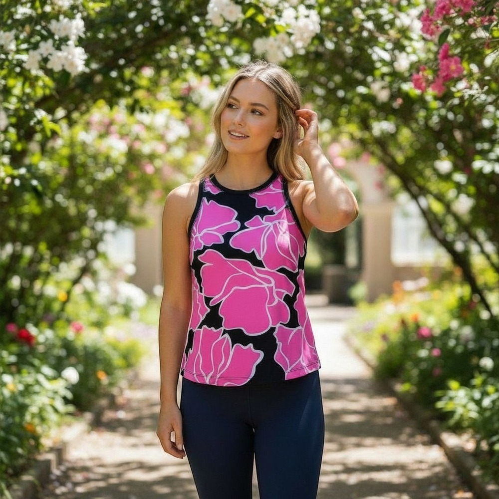Tail Active Goddess Crew Neck Tank Pink Black Floral Mesh  Womens S